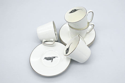Set of 6 Arabic coffee cups featuring elegant bird designs