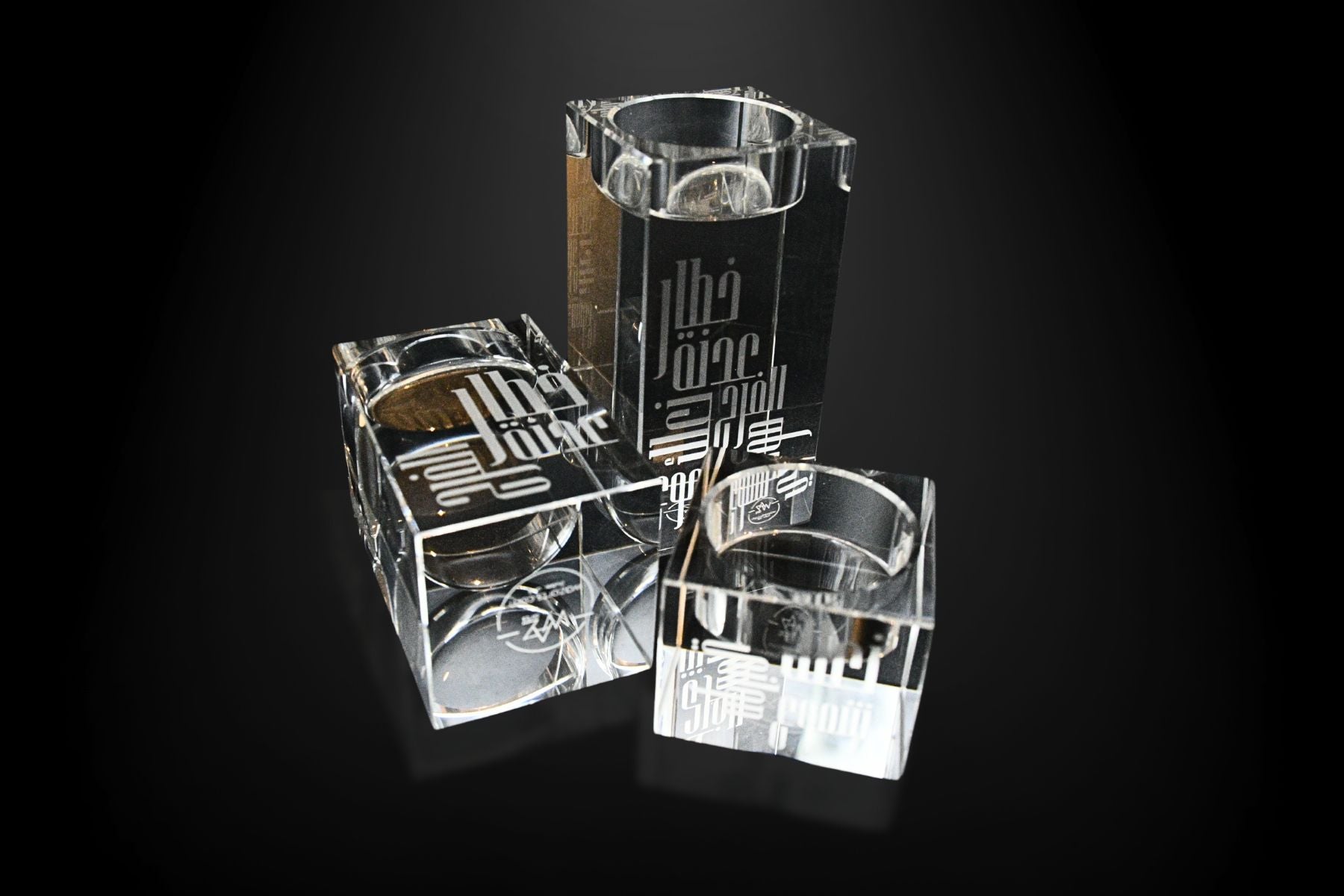 Side view of sleek clear glass candleholder