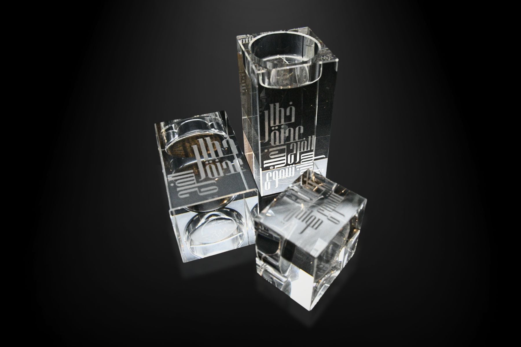 Elegant crystal glass candleholder front view