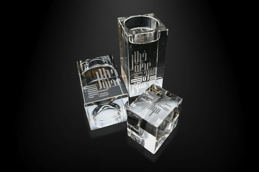 Elegant crystal glass candleholder front view