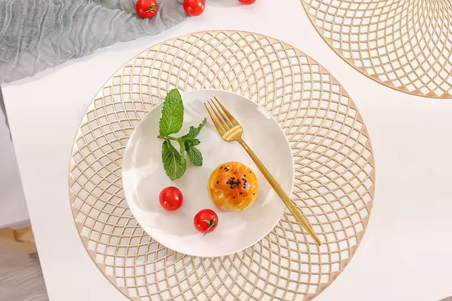 Elegant gold table mat used in home dining setup