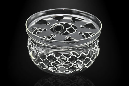 Front view of porcelain geometric pattern warmer in black and gold
