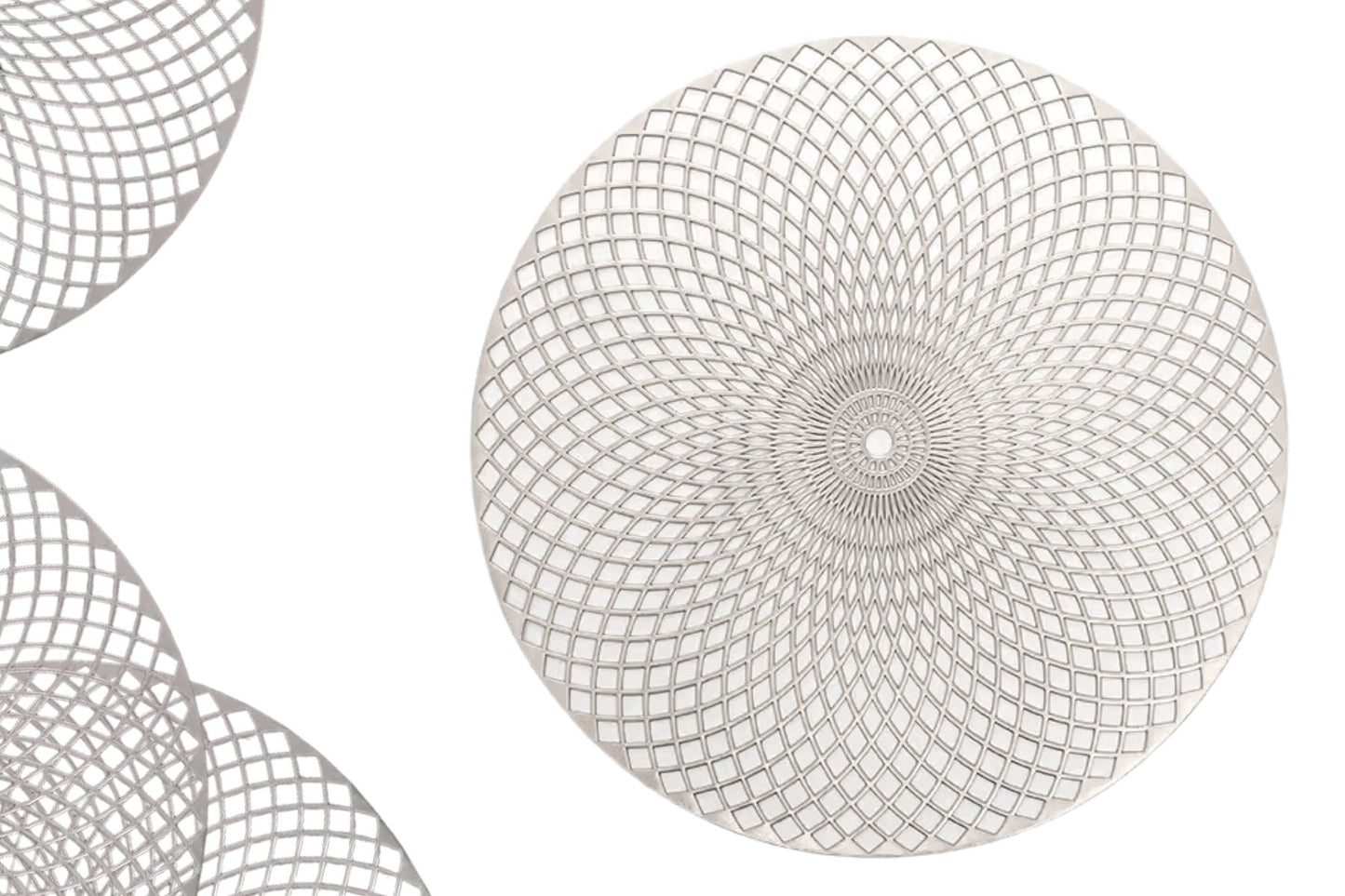 Overview of gold leaf-shaped placemat on a dining table