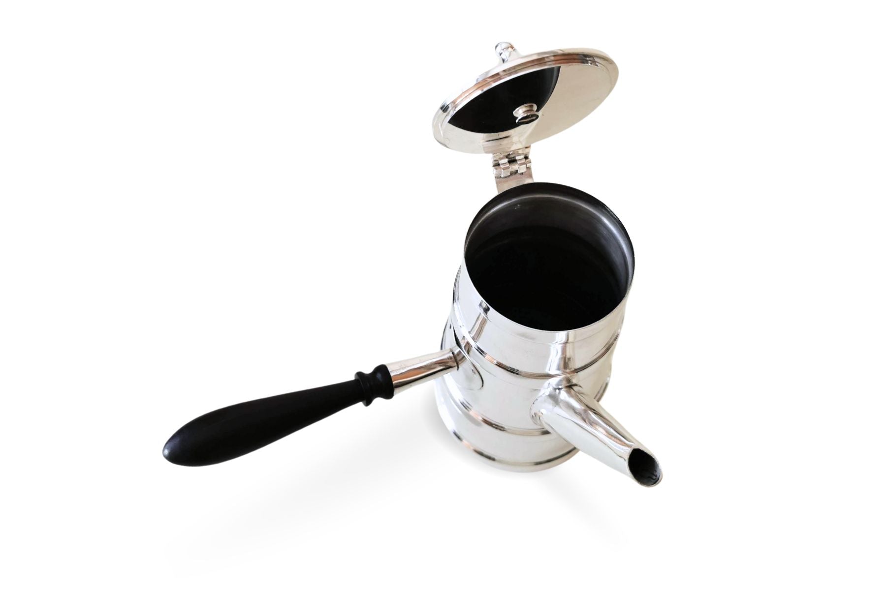 Side handle detail of silver-plated Arabic coffee pot