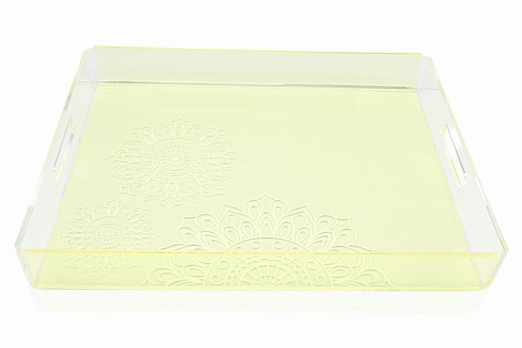 Decorative serving tray with luxury yellow and gold design