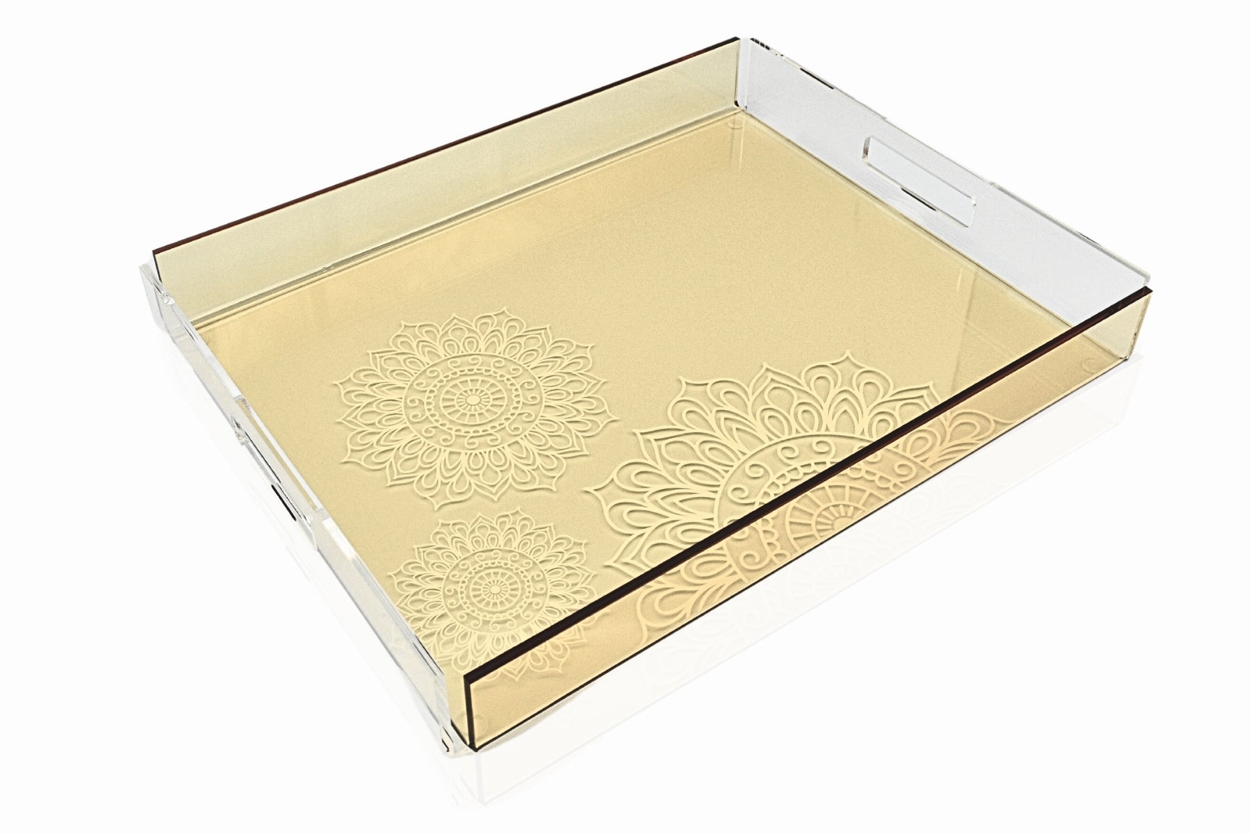 Orange ornamented tray made of walnut wood with gold details