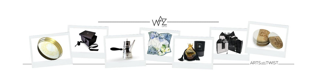 A curated collection of WAZarts homeware featuring a variety of artistic designs with Arabic calligraphy, showcasing elegance and cultural artistry.